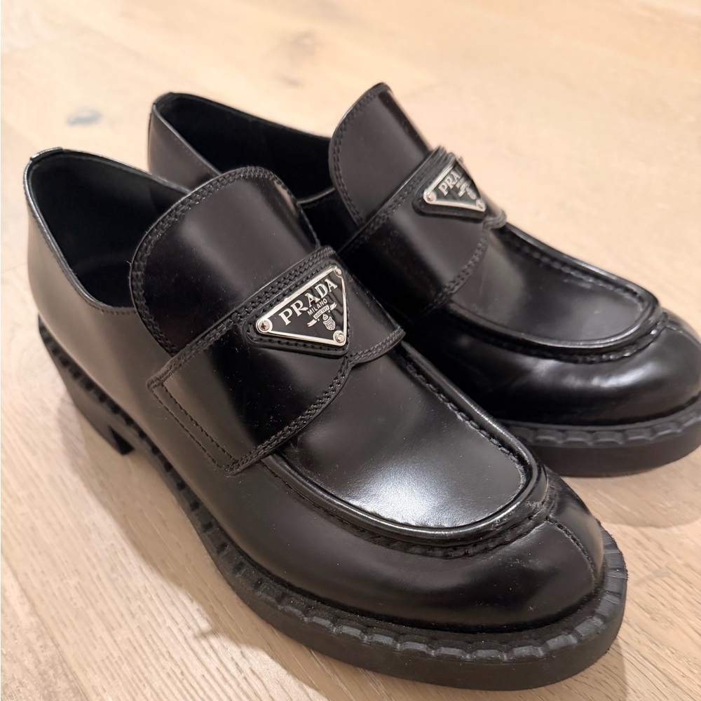 Prada Chocolate Brushed Leather Loafers Size 38